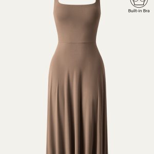 Square Neck Flowy New Airy Bra Midi Dress - Image 17