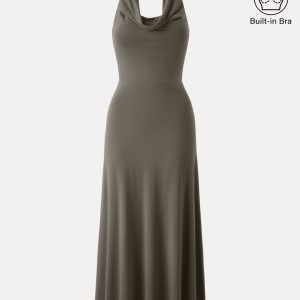 Stunning Cowl Neck Flared Maxi Bra Dress - Image 12