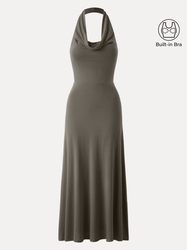 Stunning Cowl Neck Flared Maxi Bra Dress