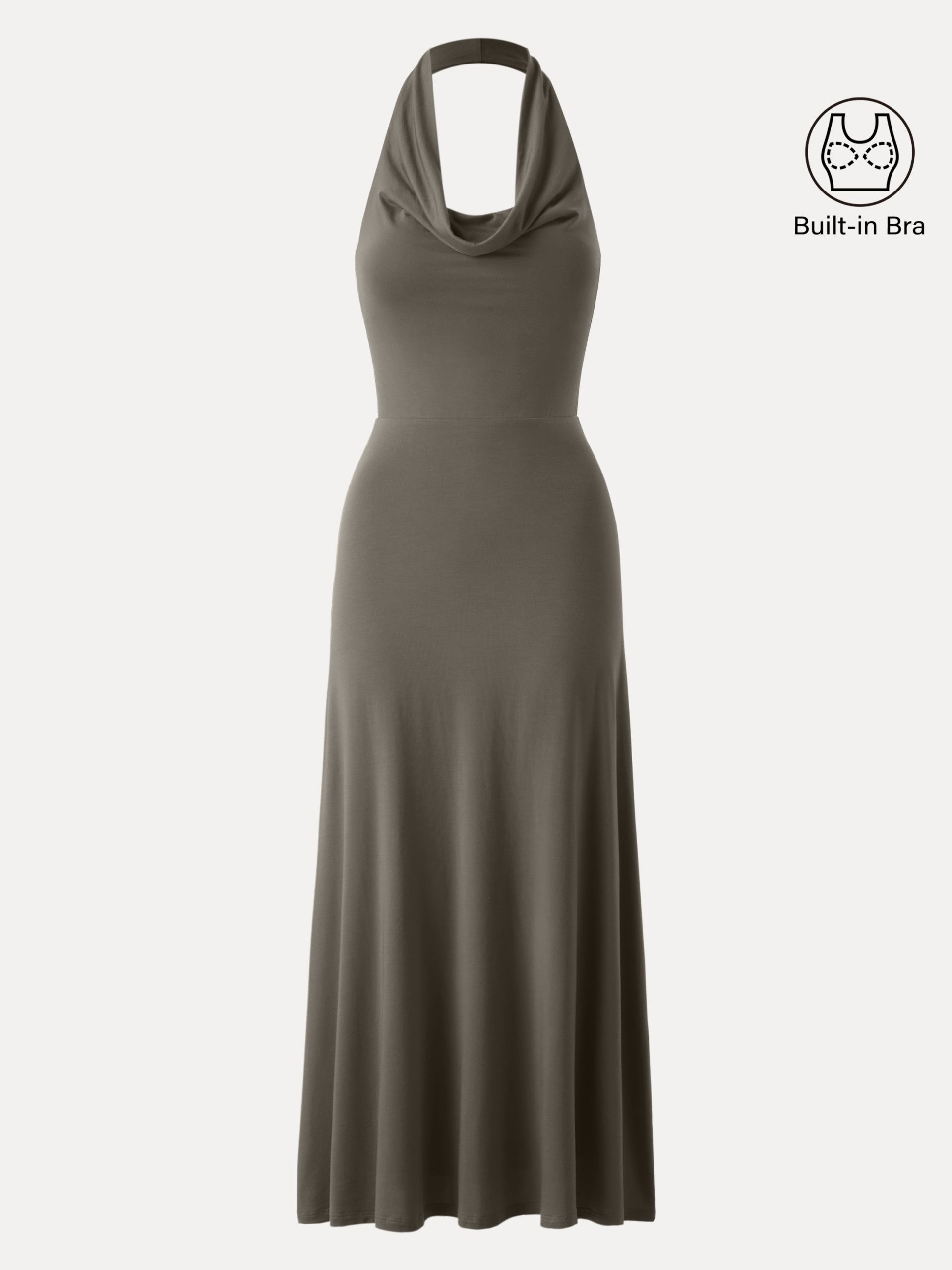 Stunning Cowl Neck Flared Maxi Bra Dress - Image 12