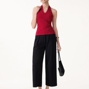 Stretch Cotton Polka Dot Halter Neck Open Back Bra Top - Image 4