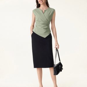 Surplice Wide Shoulder Tucked Angled Tank Top - Image 4
