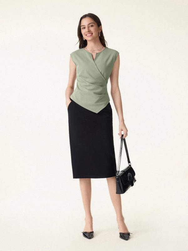 Surplice Wide Shoulder Tucked Angled Tank Top