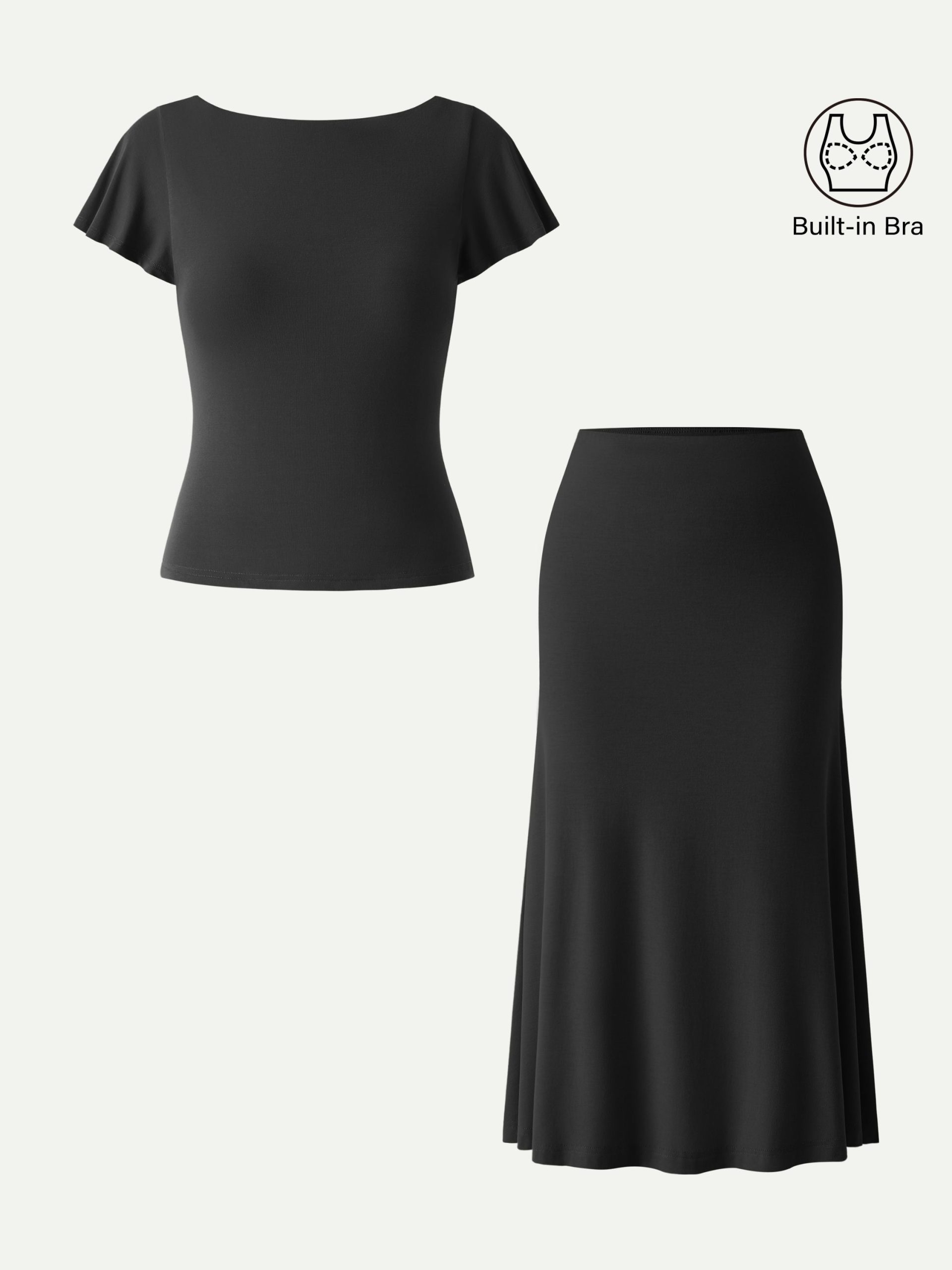 2Pcs Set SkinKiss Cowl Back Flutter Sleeve Bra Top & Pull-on Midi Skirt - Image 4