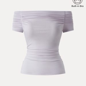 Stretch Lyocell Off-Shoulder Ruched Bra Top - Image 11