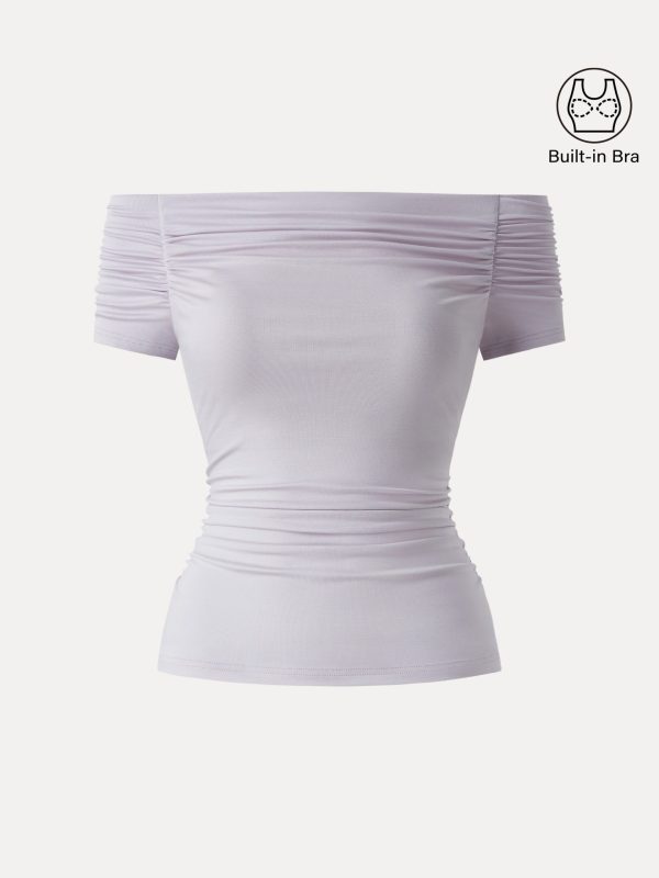 Stretch Lyocell Off-Shoulder Ruched Bra Top