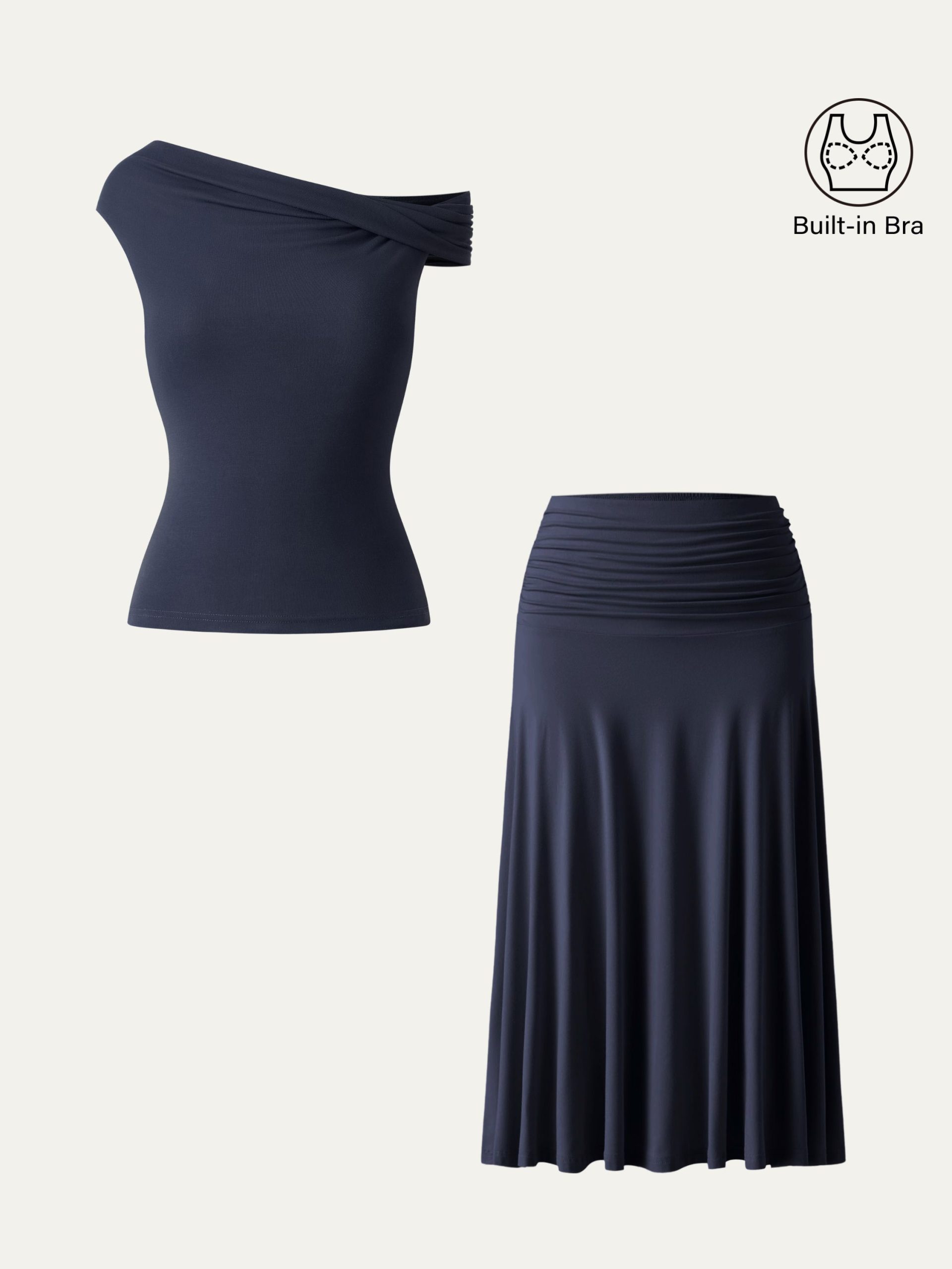 2Pcs Set Multi-wear Bra Top & Side Ruched A-line Midi Skirt - Image 4