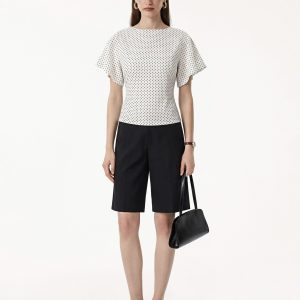 Soft Stretch Cotton Boatneck Flutter Sleeves Polka Dot Top Limited Edition - Image 13