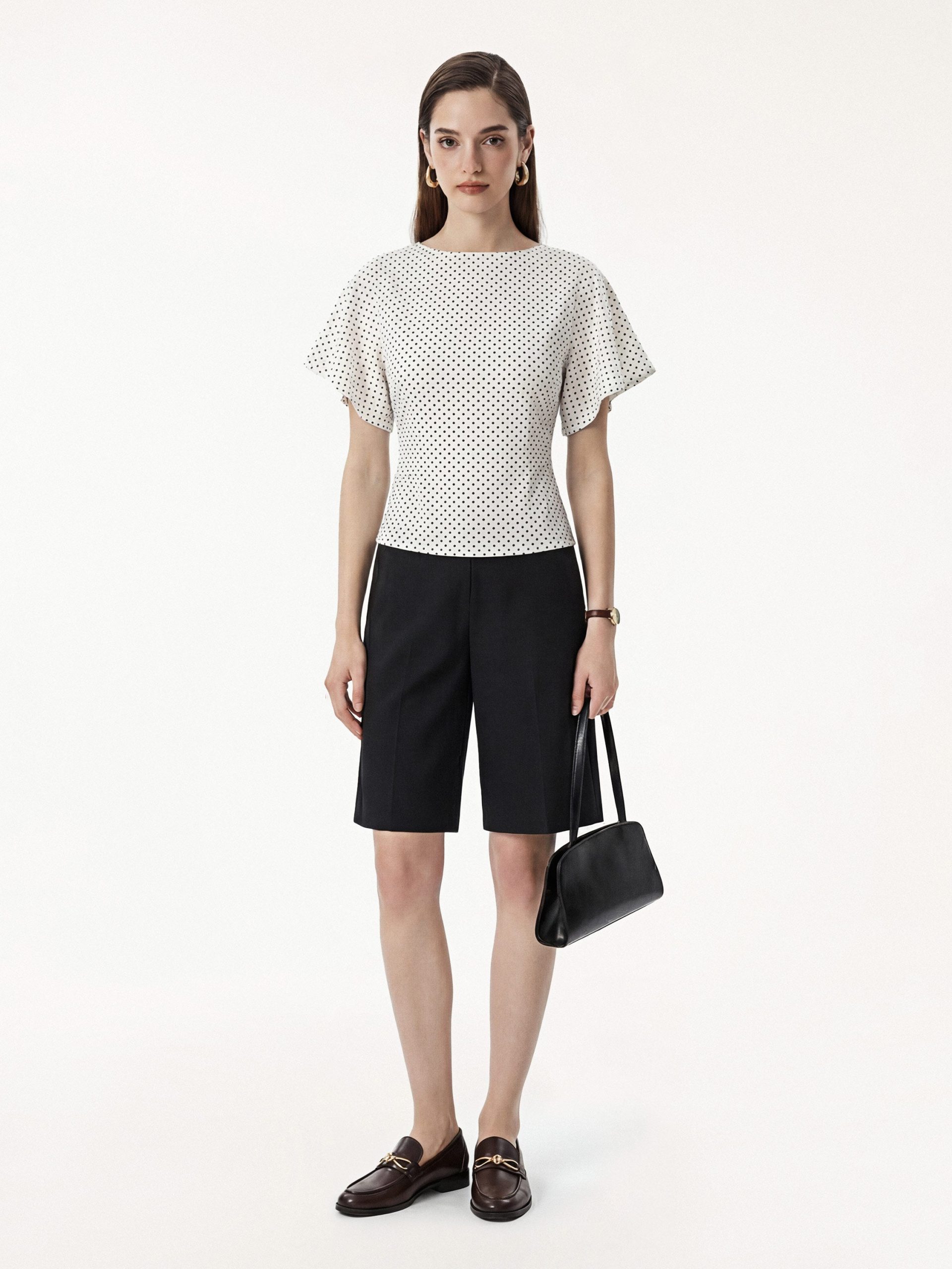 Soft Stretch Cotton Boatneck Flutter Sleeves Polka Dot Top Limited Edition - Image 13