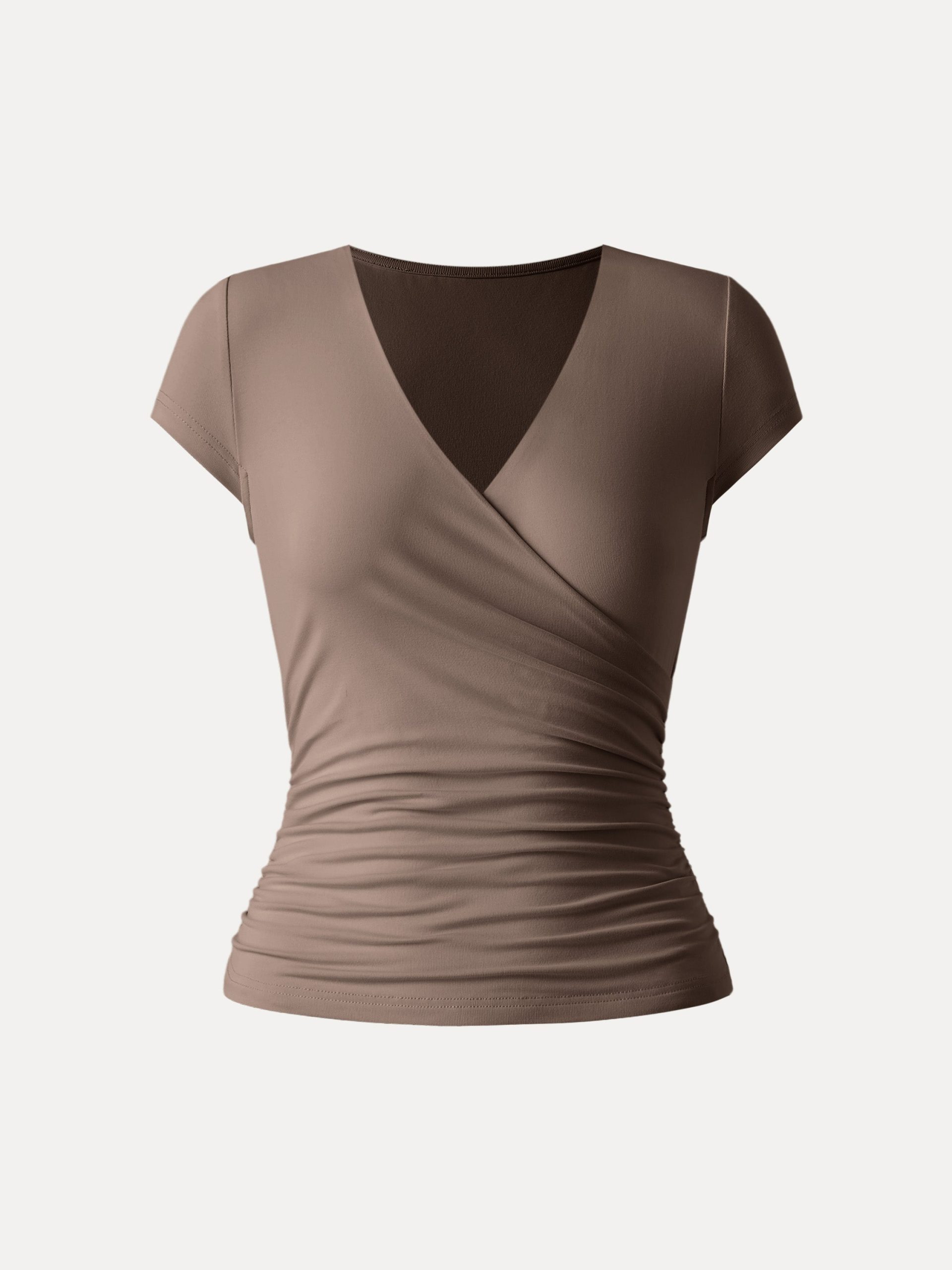 Surplice Cap Sleeve Side Ruched Fitted Tee - Image 15