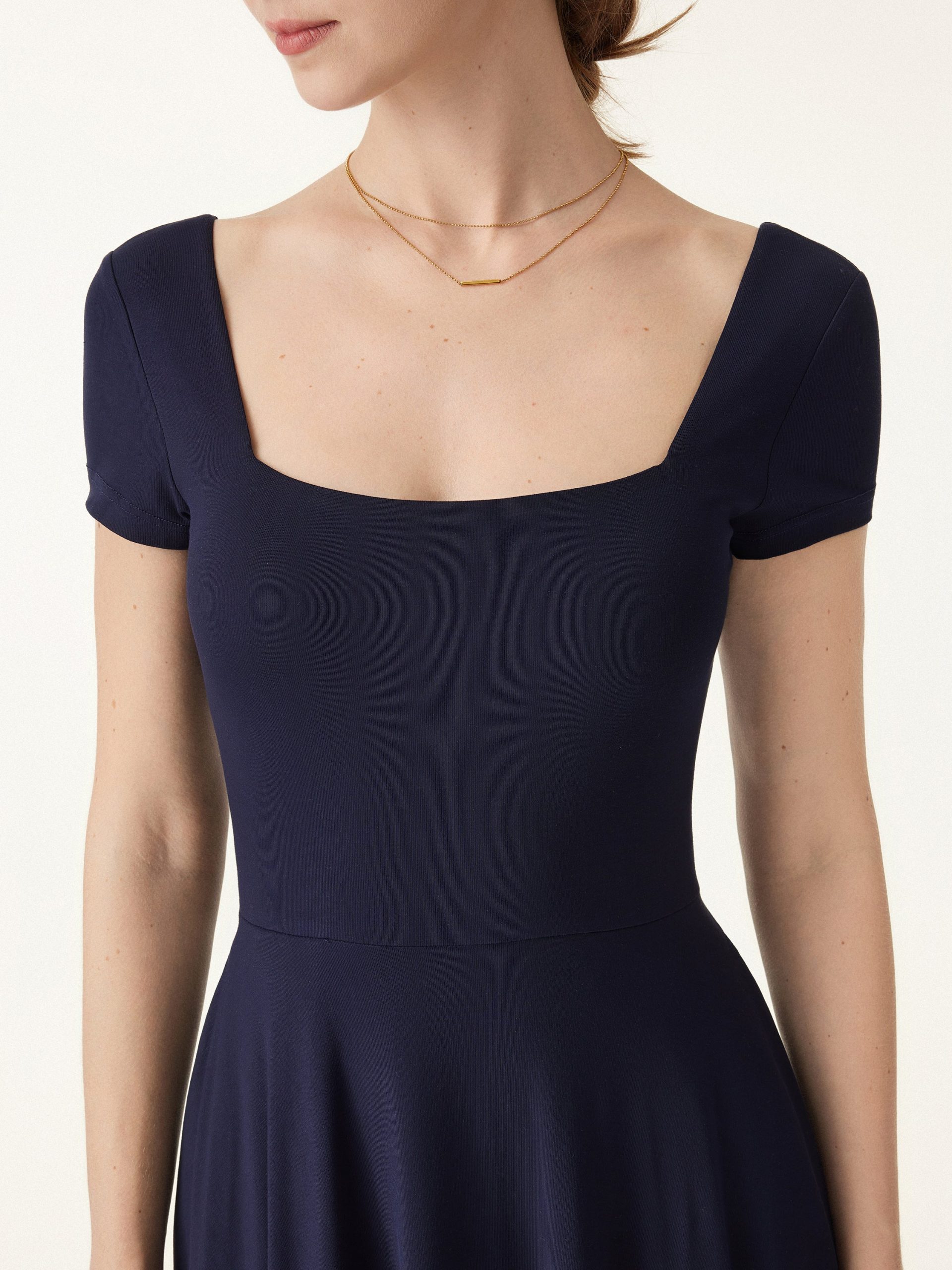 Flowy Square Neck Short Sleeve Midi Bra Dress - Image 5