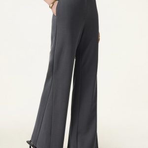 Wrinkle-Resistant High Rise Flared Trousers with Pockets - Image 1