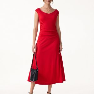 Cooling Lyocell V-Neck Ruched Midi Bra Dress - Image 4