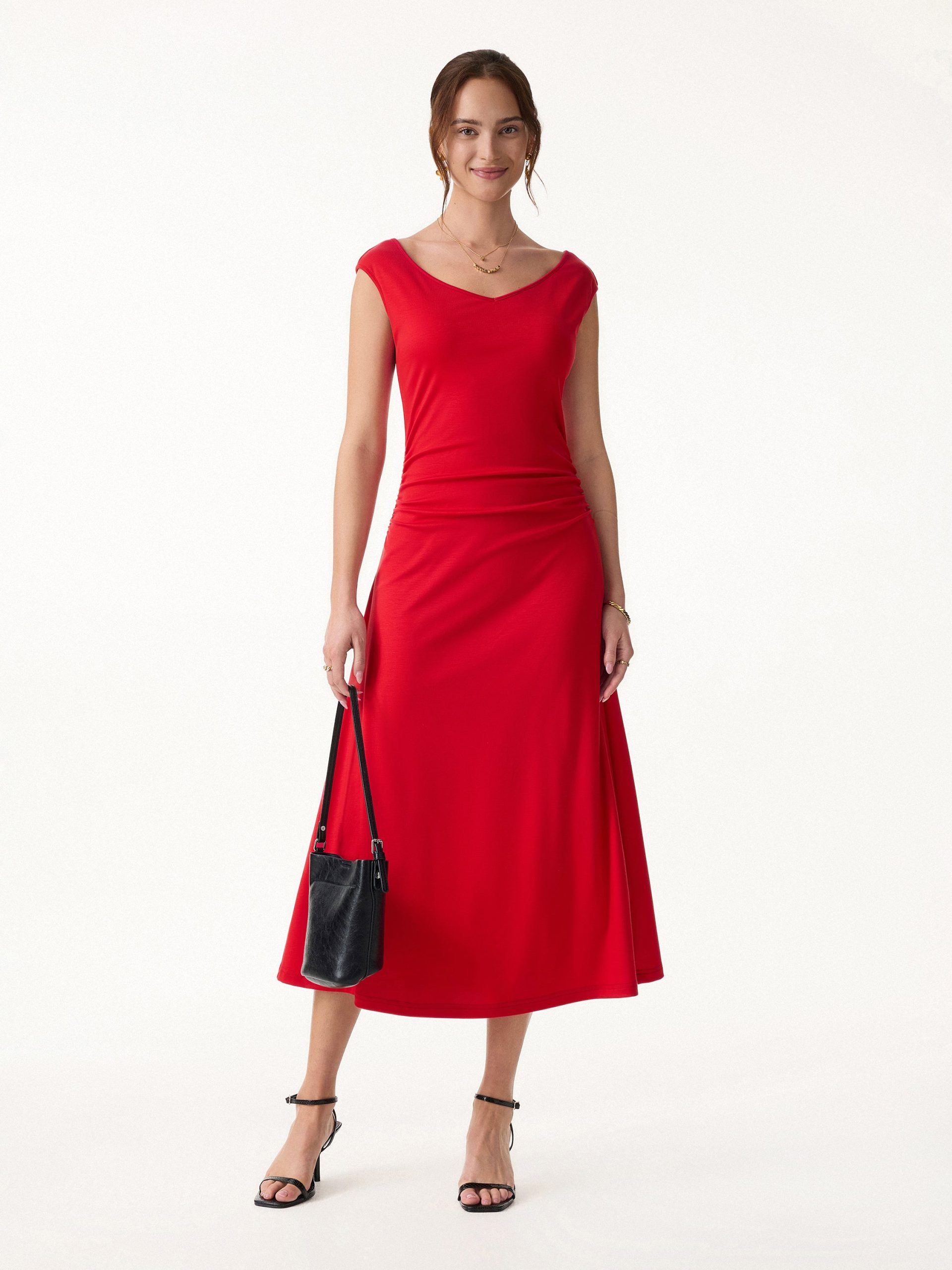 Cooling Lyocell V-Neck Ruched Midi Bra Dress - Image 4
