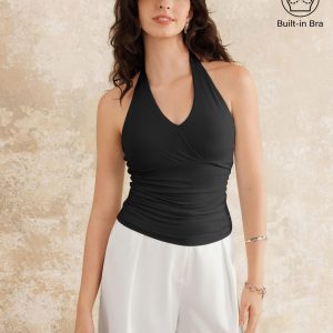 Halter Neck Side Gathered New Airy Bra Tank - Image 15