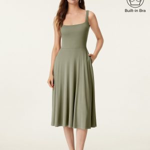 Square Neck Flowy New Airy Bra Midi Dress - Image 22