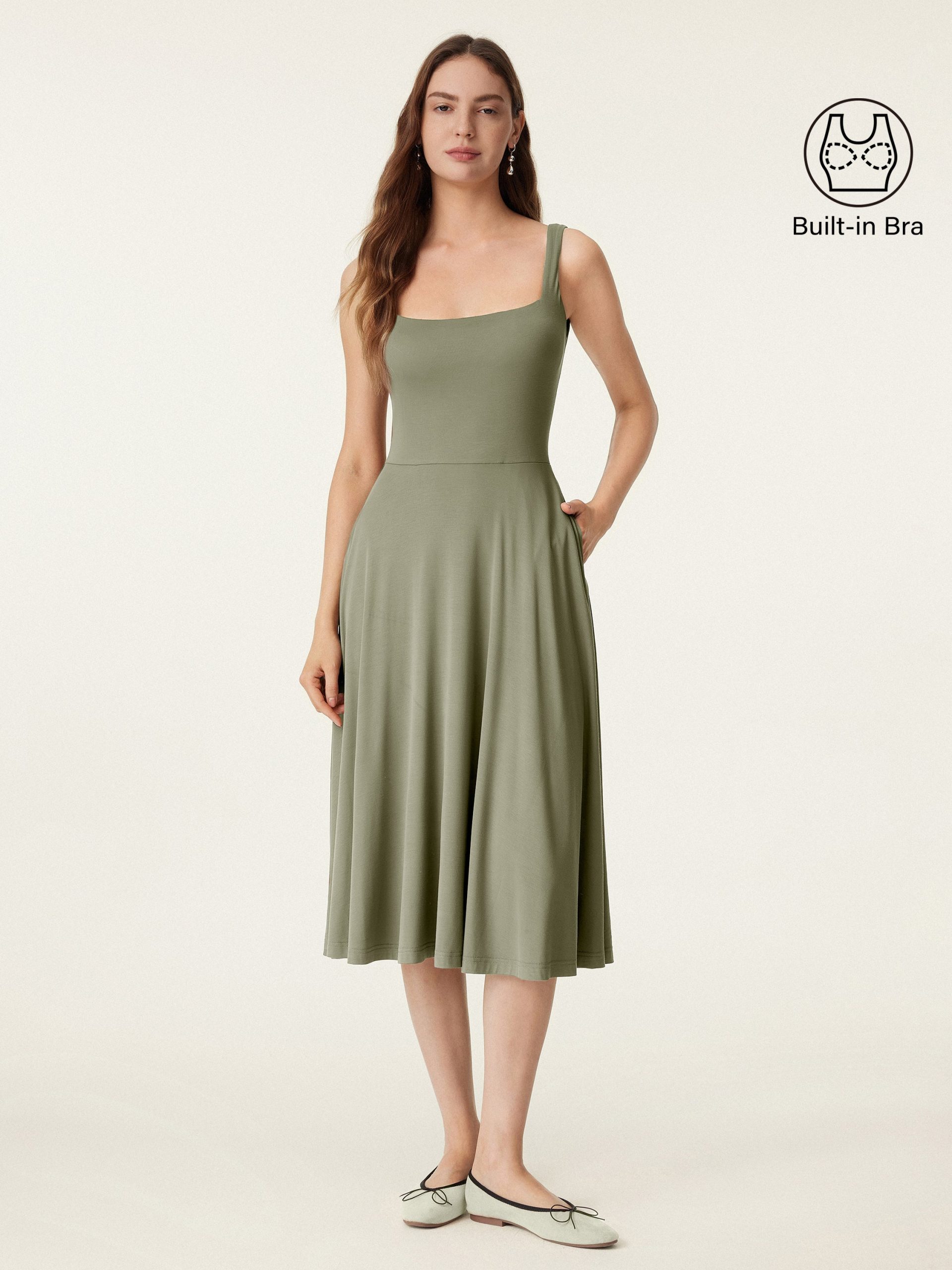 Square Neck Flowy New Airy Bra Midi Dress - Image 22