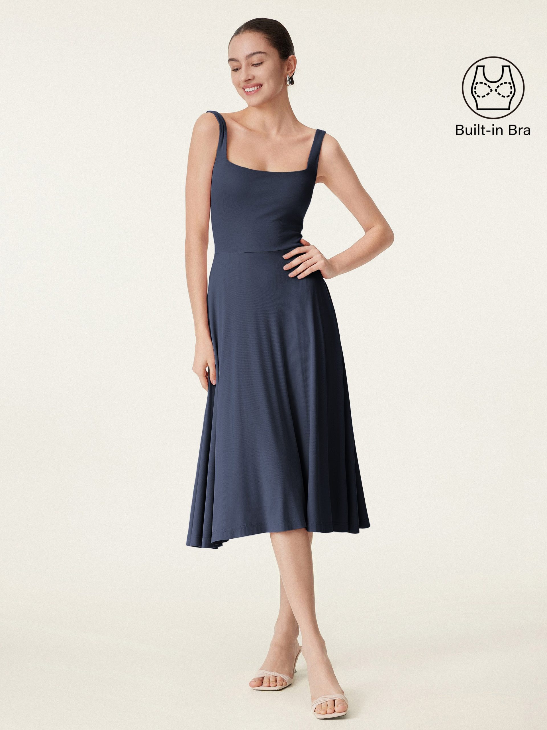 Square Neck Flowy New Airy Bra Midi Dress - Image 12