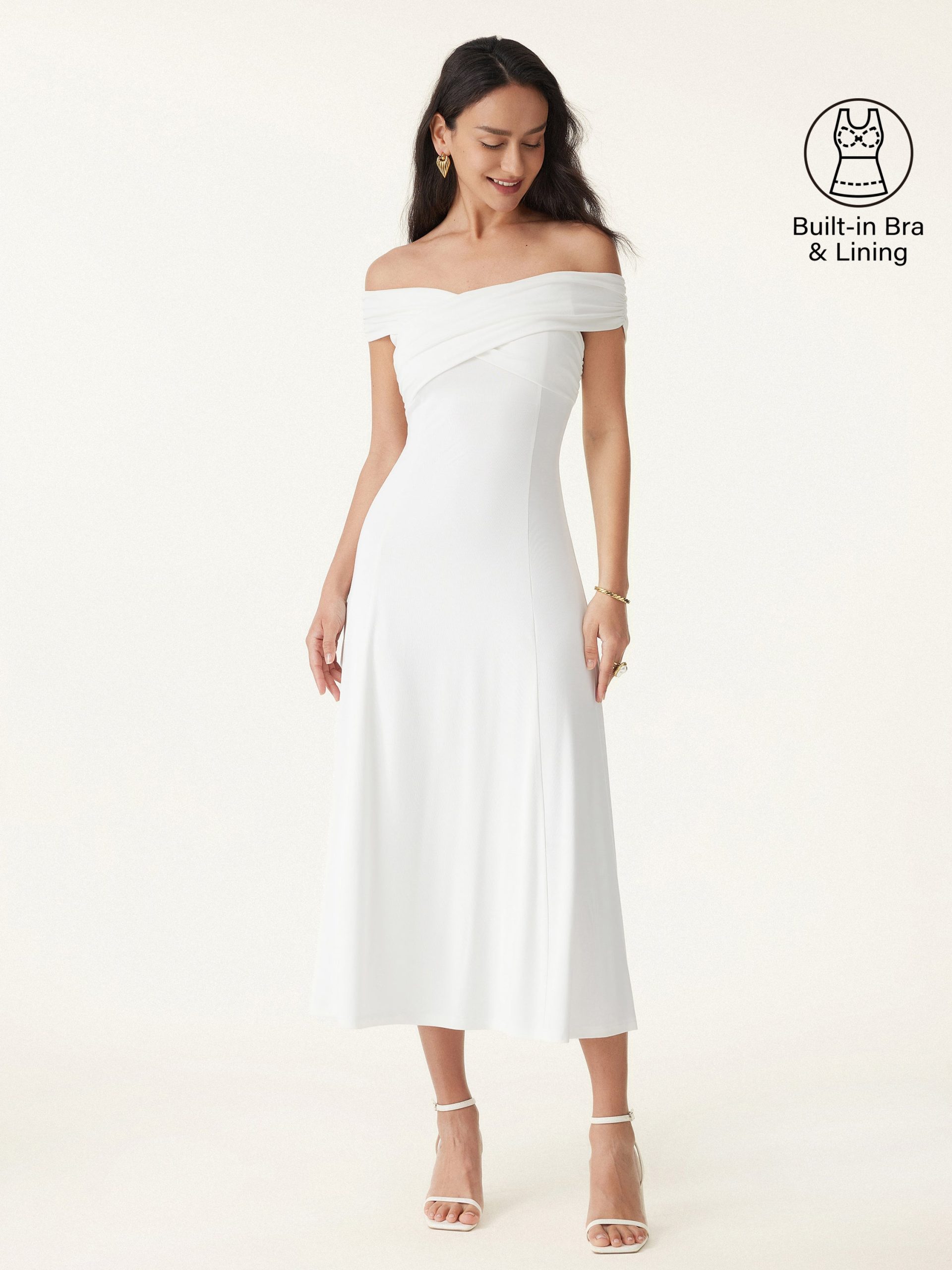 Flowy Criss Cross Off-shoulder Midi Bra Dress - Image 1
