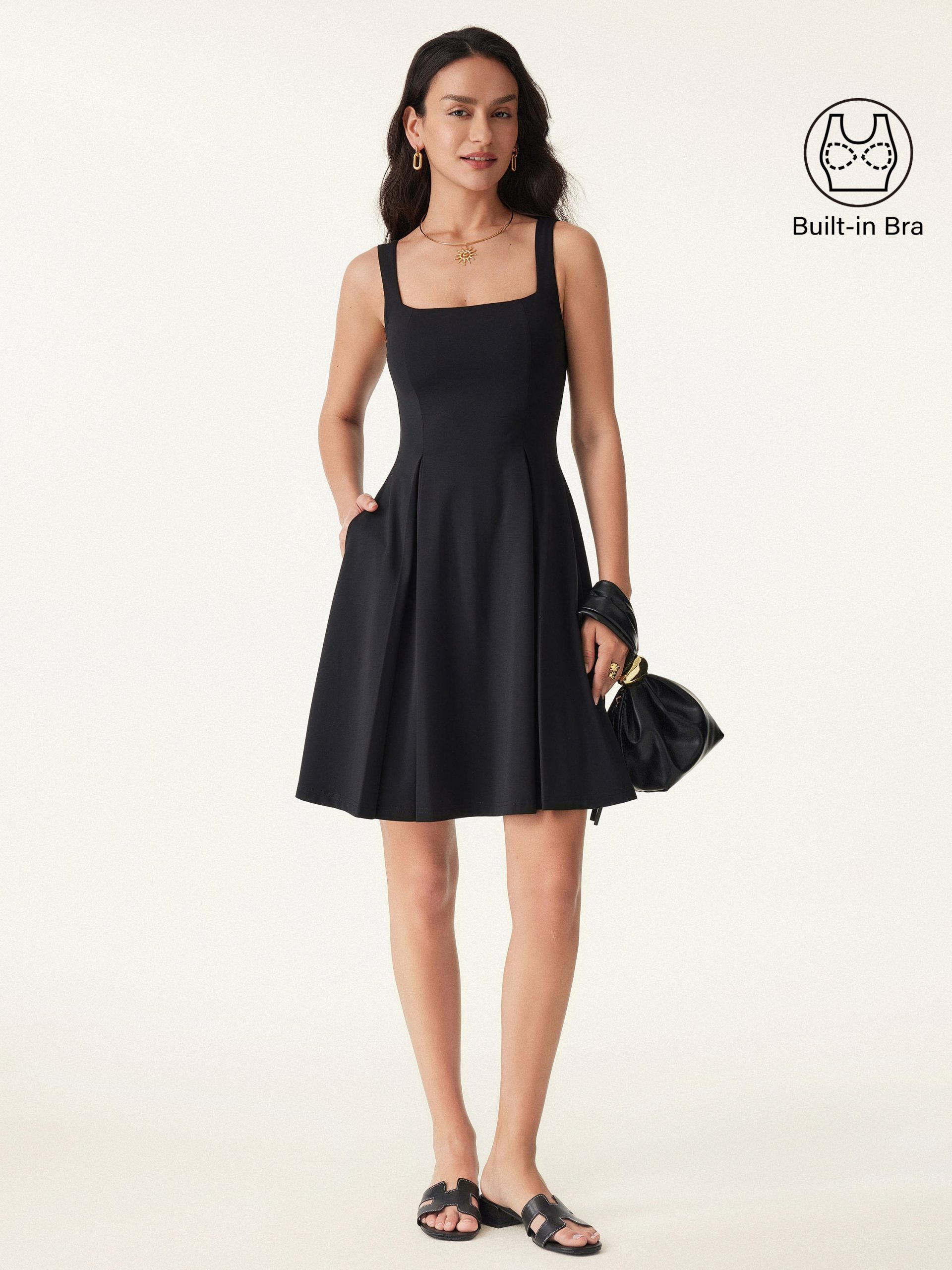 Square Neck Fit-and-flare Mini Bra Dress - Image 1