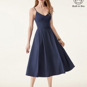 Bamboo Ponte V-neck Fit-and-flare Midi Bra Sundress with Pockets - Image 4
