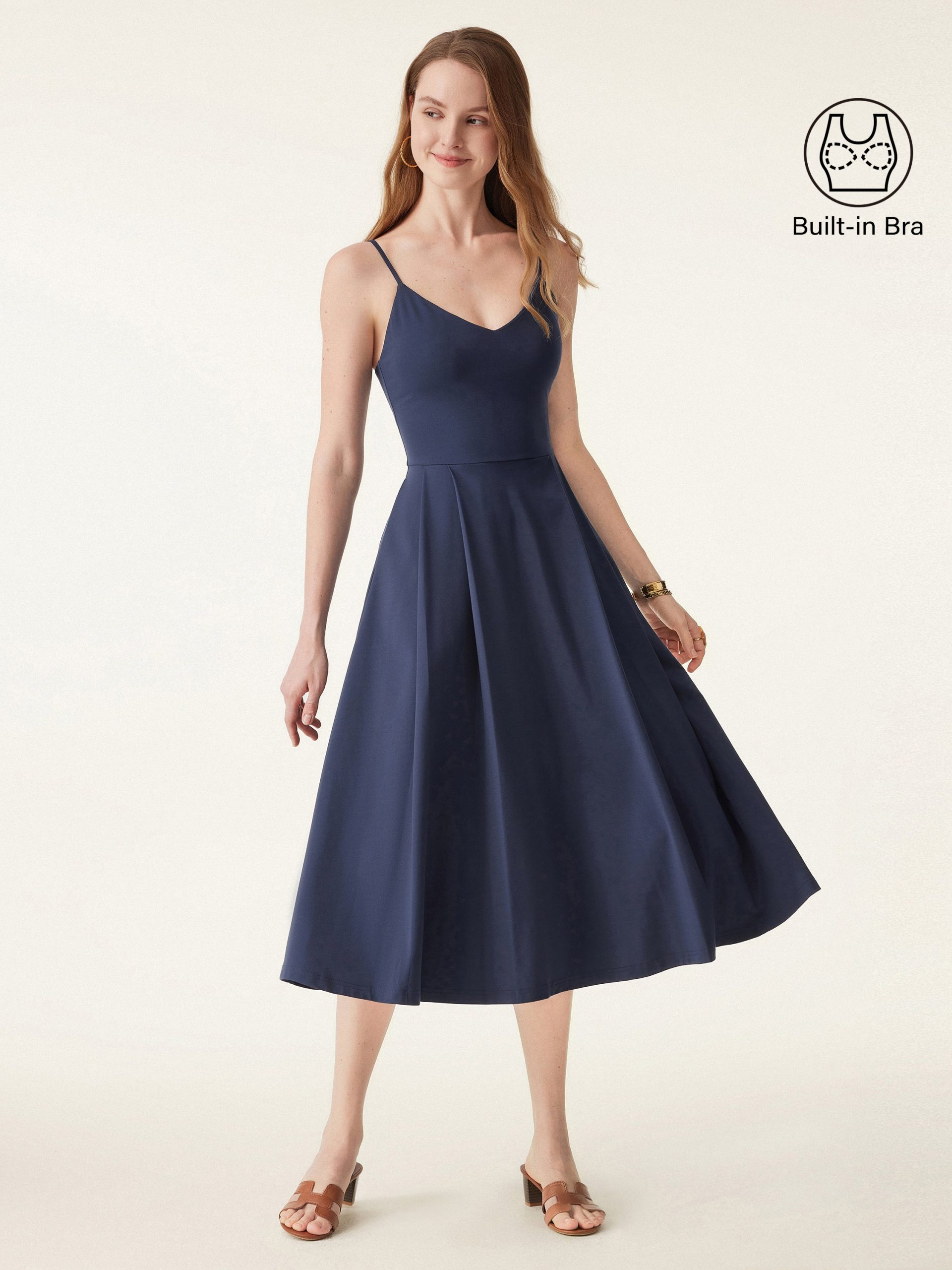 Bamboo Ponte V-neck Fit-and-flare Midi Bra Sundress with Pockets - Image 4
