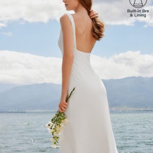 Classy Boatneck Open Back Bandless Midi Bra Dress - Image 3