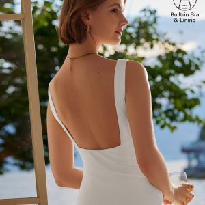 Classy Boatneck Open Back Bandless Midi Bra Dress - Image 1