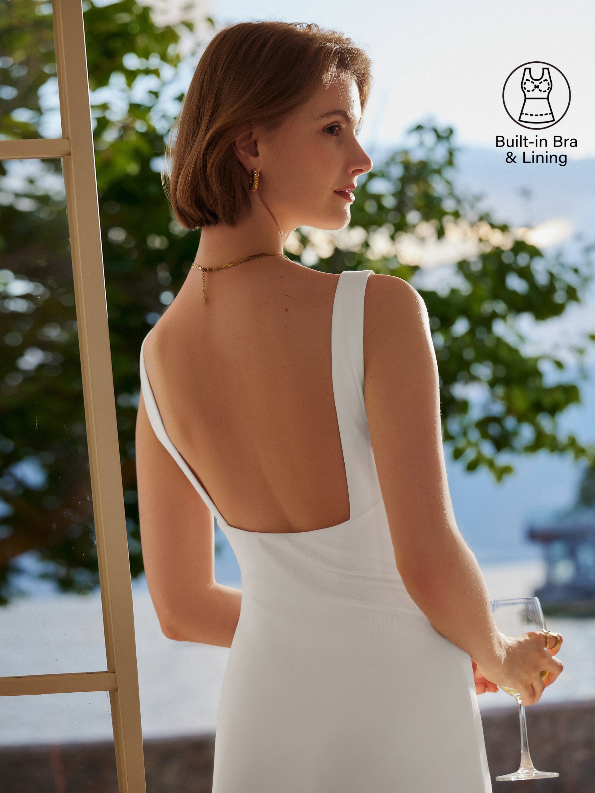 Classy Boatneck Open Back Bandless Midi Bra Dress - Image 1