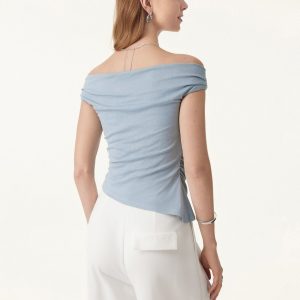 Off Shoulder Cotton-Linen Gathered New Airy Bra Tank - Image 9