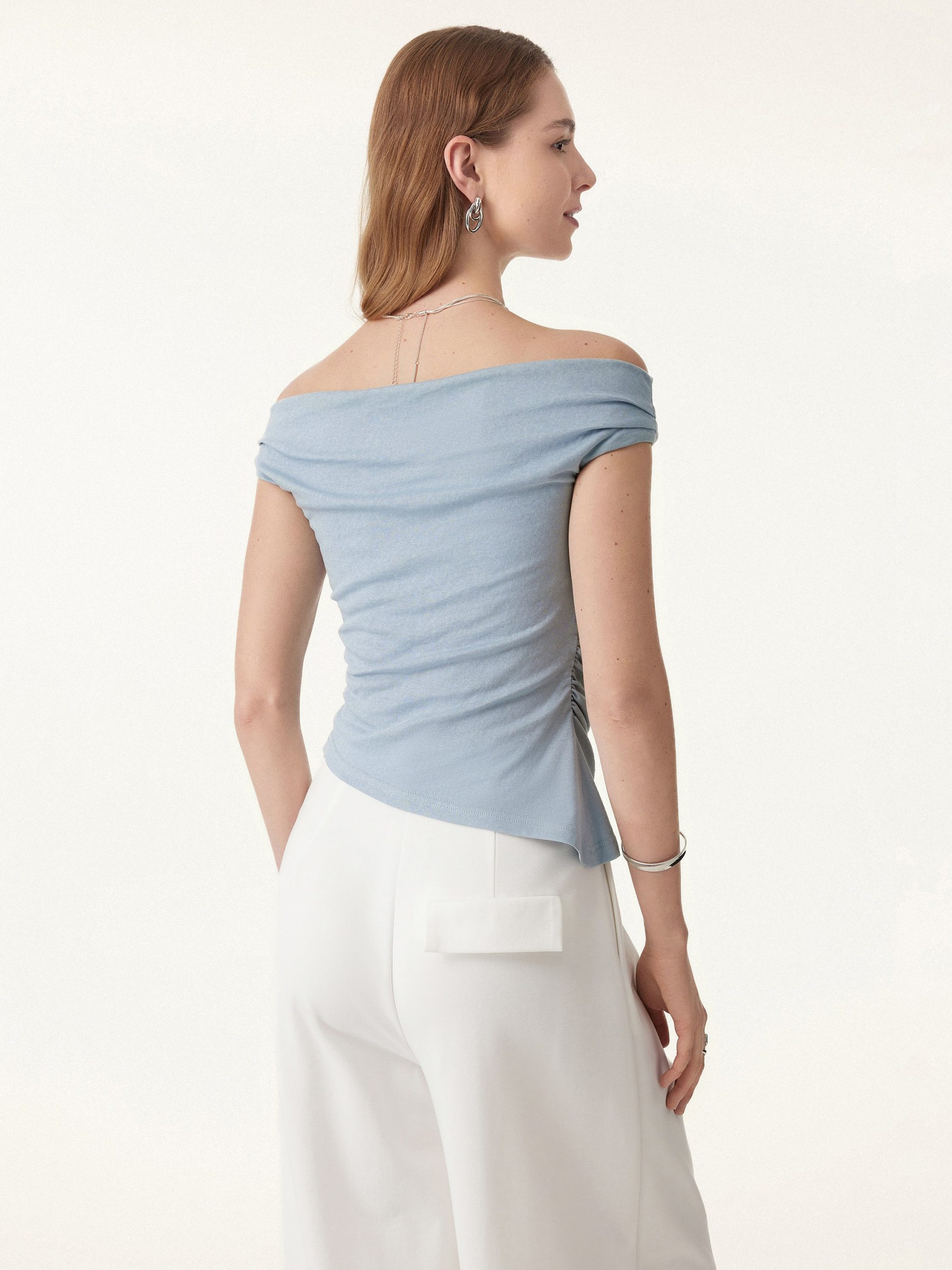 Off Shoulder Cotton-Linen Gathered New Airy Bra Tank - Image 9
