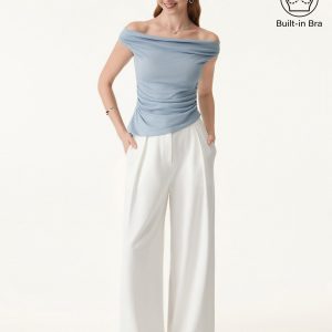 Off Shoulder Cotton-Linen Gathered New Airy Bra Tank - Image 3