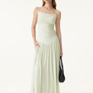 Ultrasoft V-shape Waist Gathred Maxi Circle Skirt with Pockets - Image 4