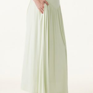Ultrasoft V-shape Waist Gathred Maxi Circle Skirt with Pockets - Image 7