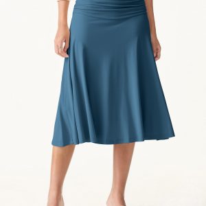 Flowy Side Ruched A-line Midi Skirt - Image 14