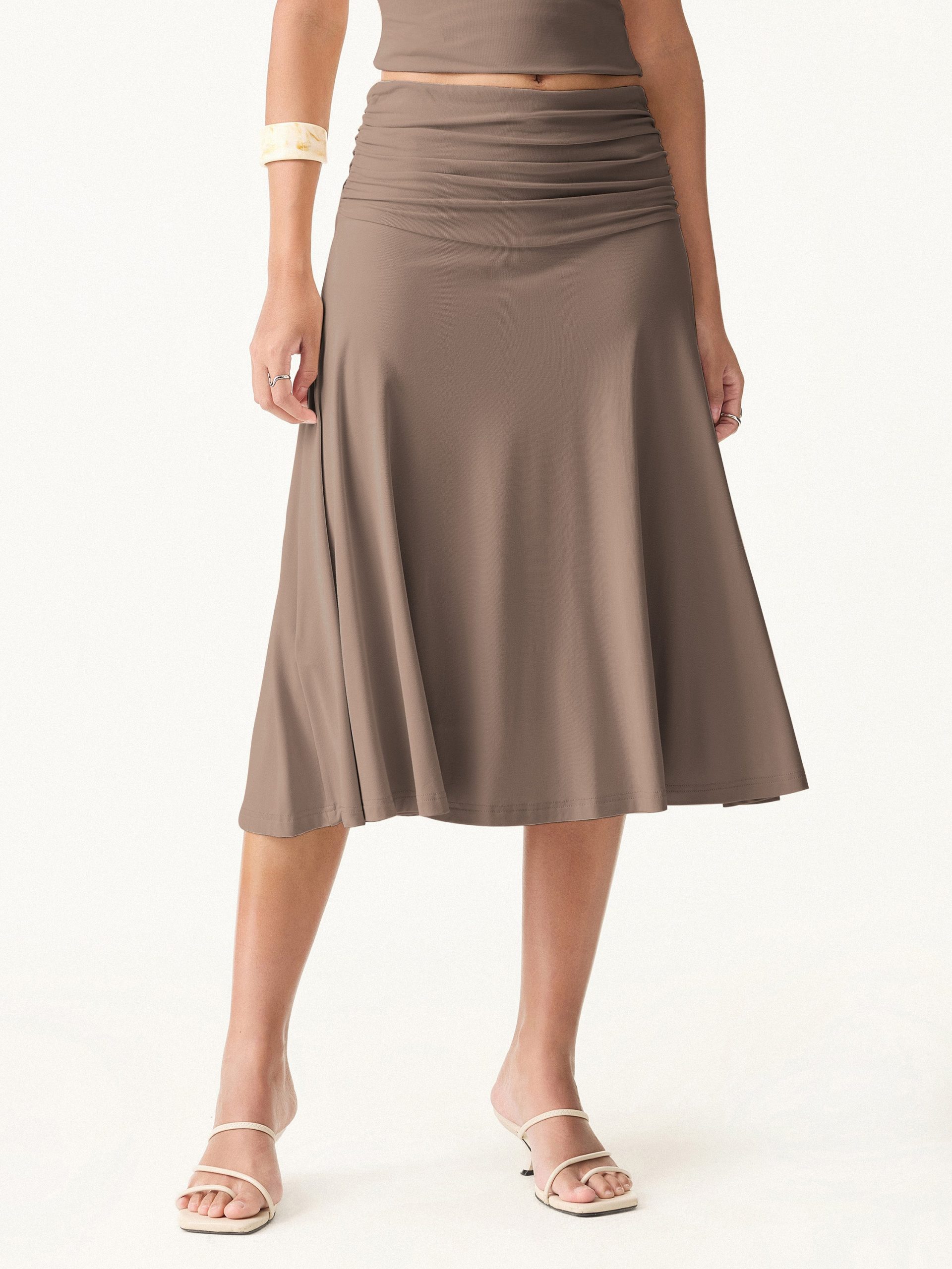 Flowy Side Ruched A-line Midi Skirt - Image 16
