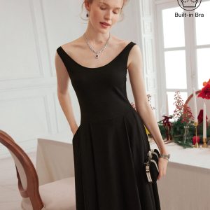 Balletic Scoop Neck Midi Bra Dress with Pockets