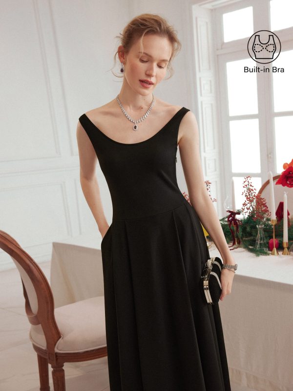 Balletic Scoop Neck Midi Bra Dress with Pockets