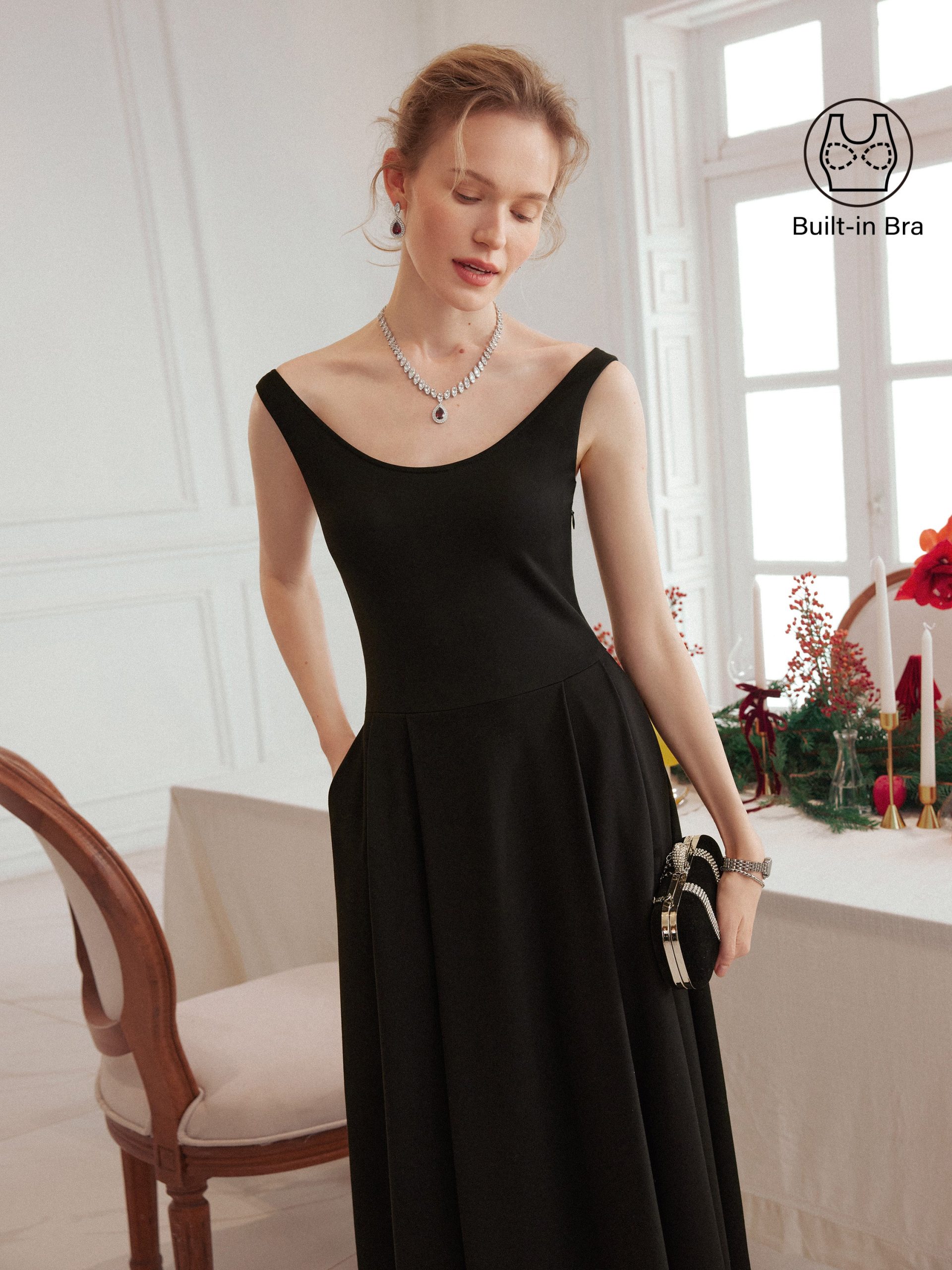 Balletic Scoop Neck Midi Bra Dress with Pockets - Image 1