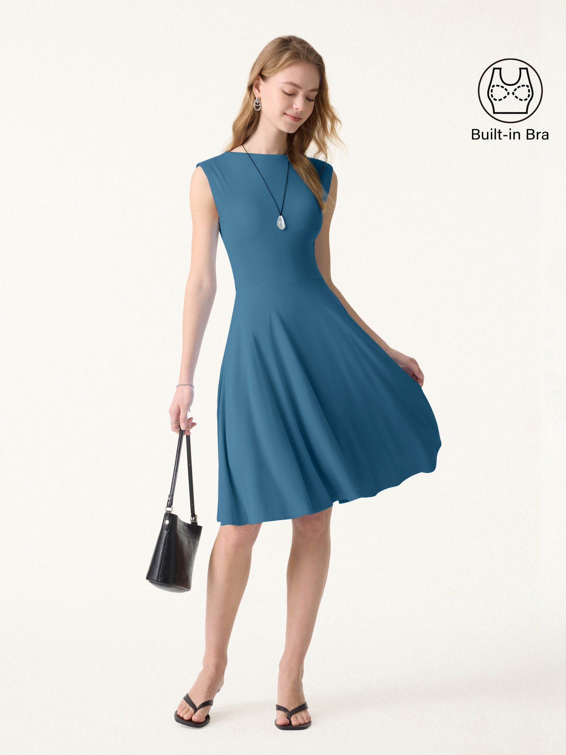 SkinKiss Boatneck Wide Shoulder Bra Dress with Pockets - Image 1