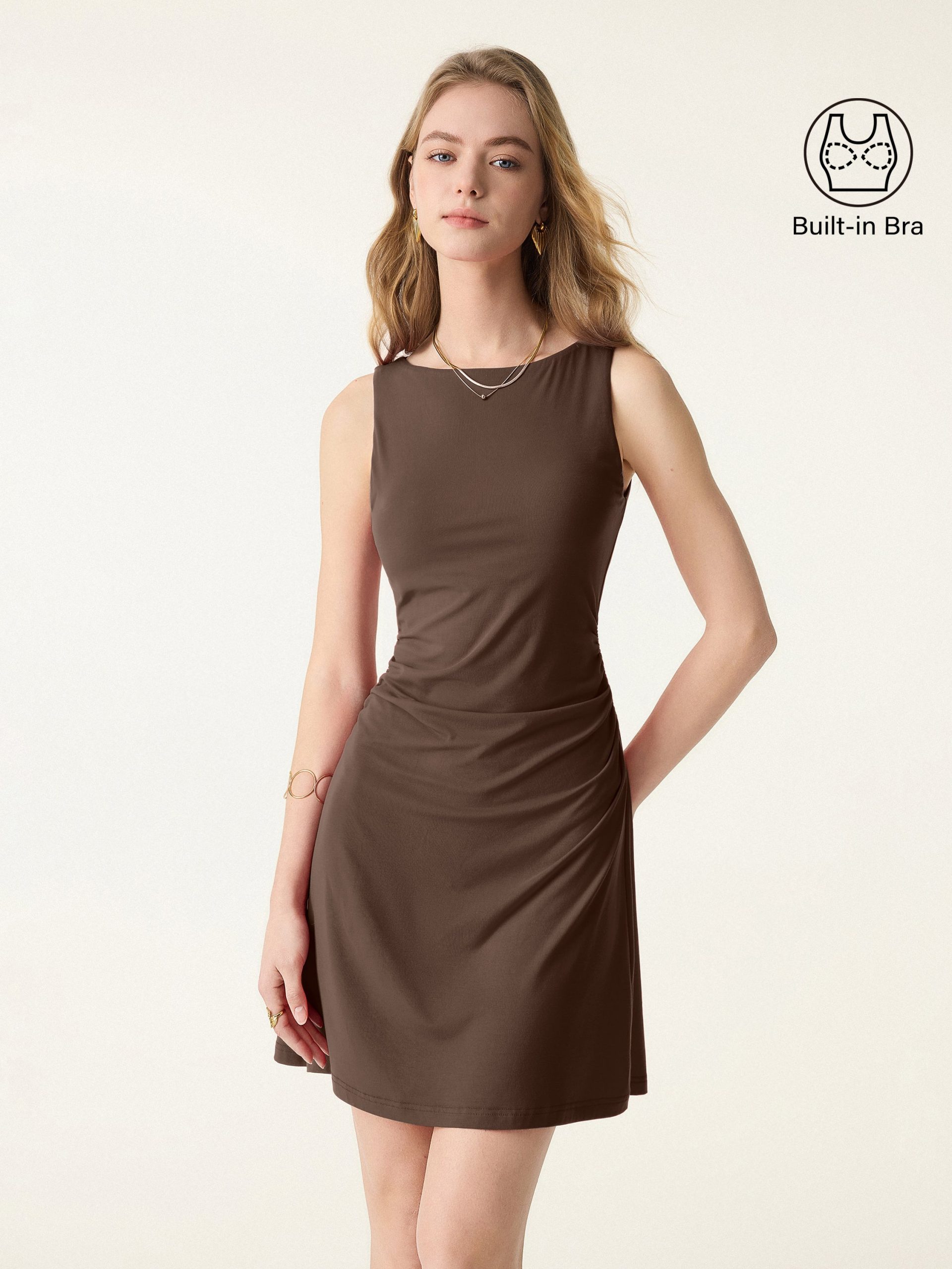 SkinKiss Boatneck Ruched A-line Mini Bra Dress - Image 14