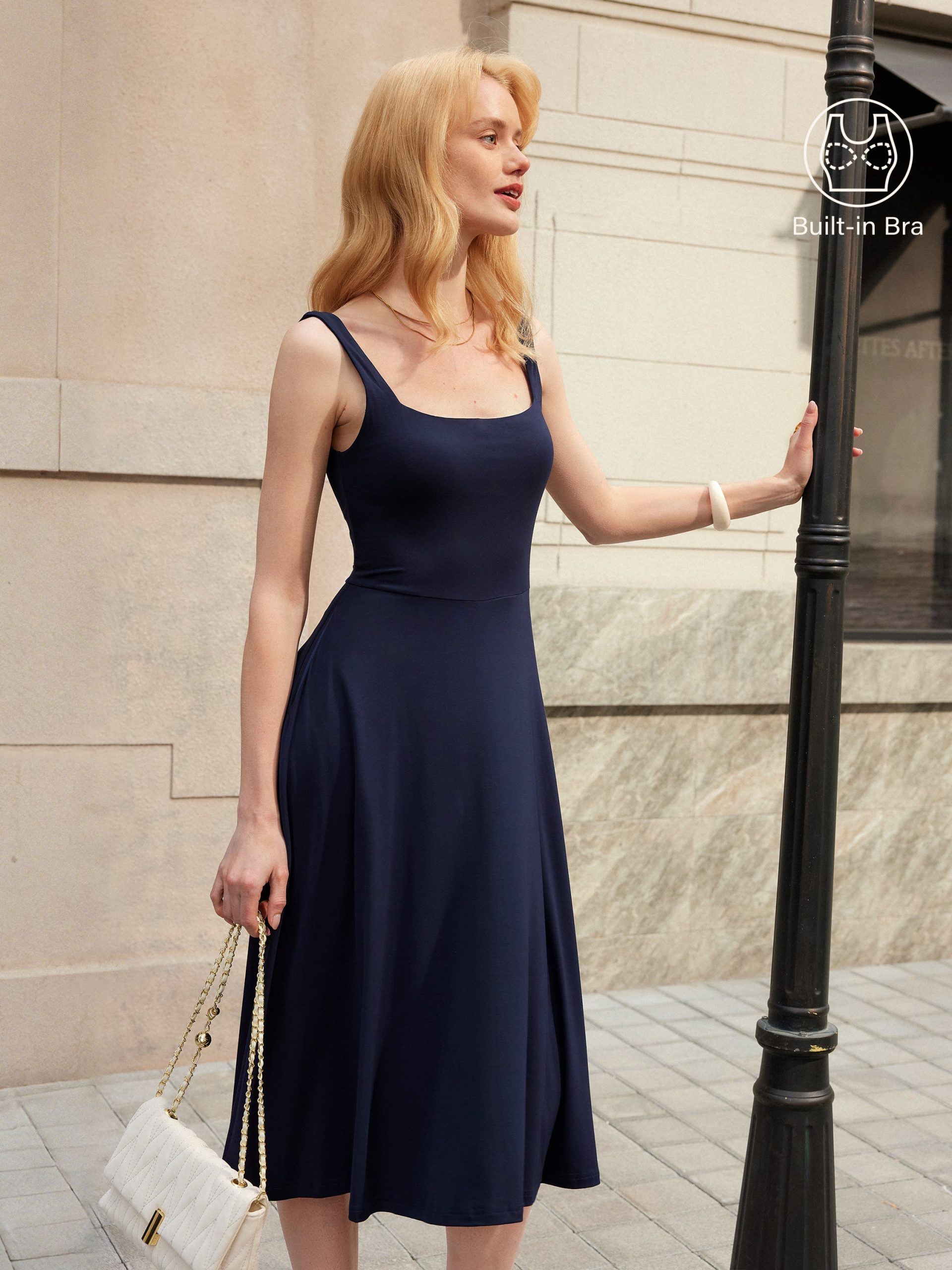 Square Neck Flowy New Airy Bra Midi Dress - Image 11