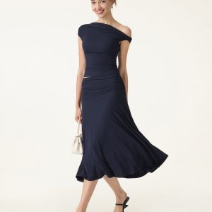 2Pcs Set Multi-wear Bra Top & Side Ruched A-line Midi Skirt - Image 6