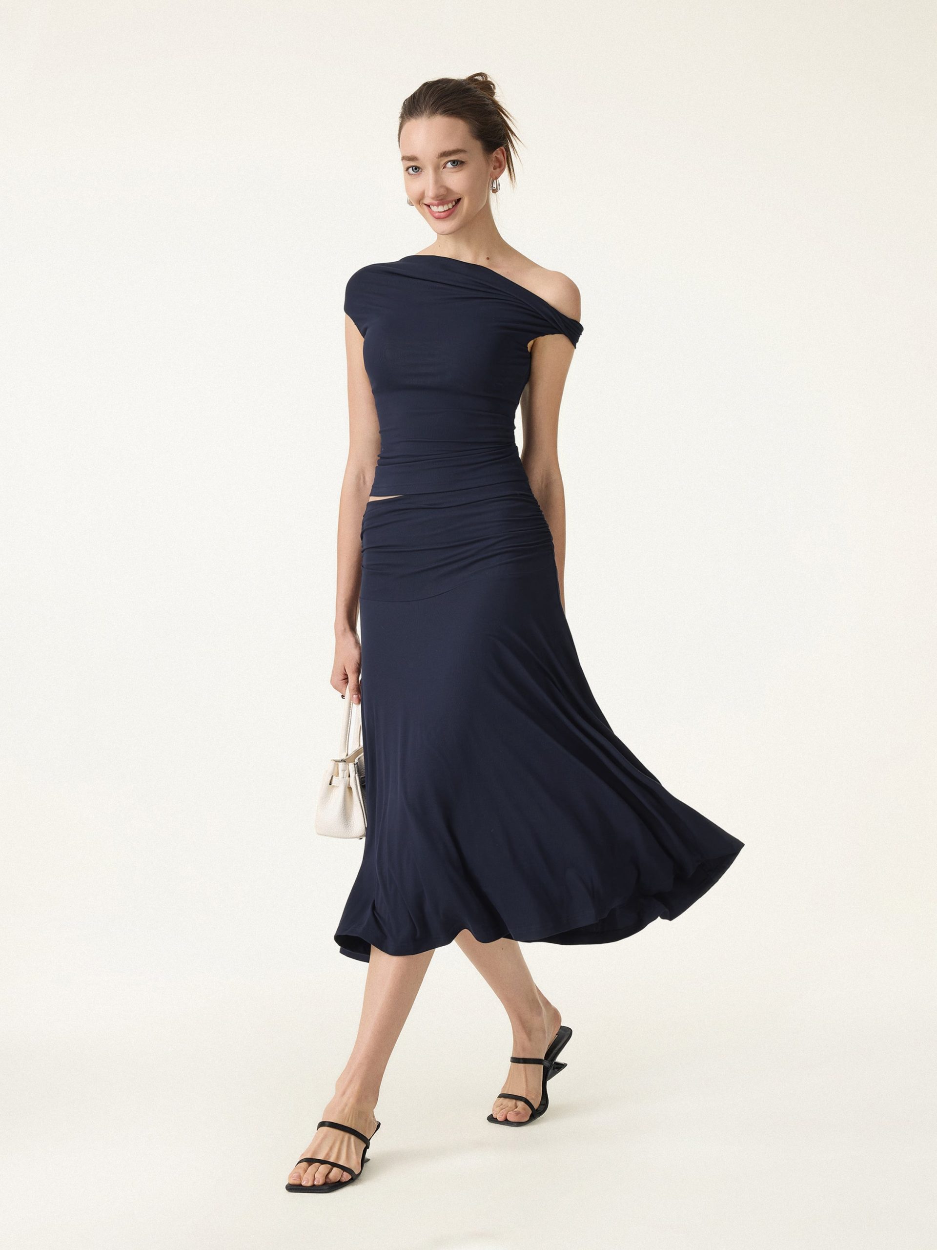 2Pcs Set Multi-wear Bra Top & Side Ruched A-line Midi Skirt - Image 6