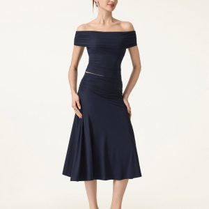 2Pcs Set Multi-wear Bra Top & Side Ruched A-line Midi Skirt - Image 5