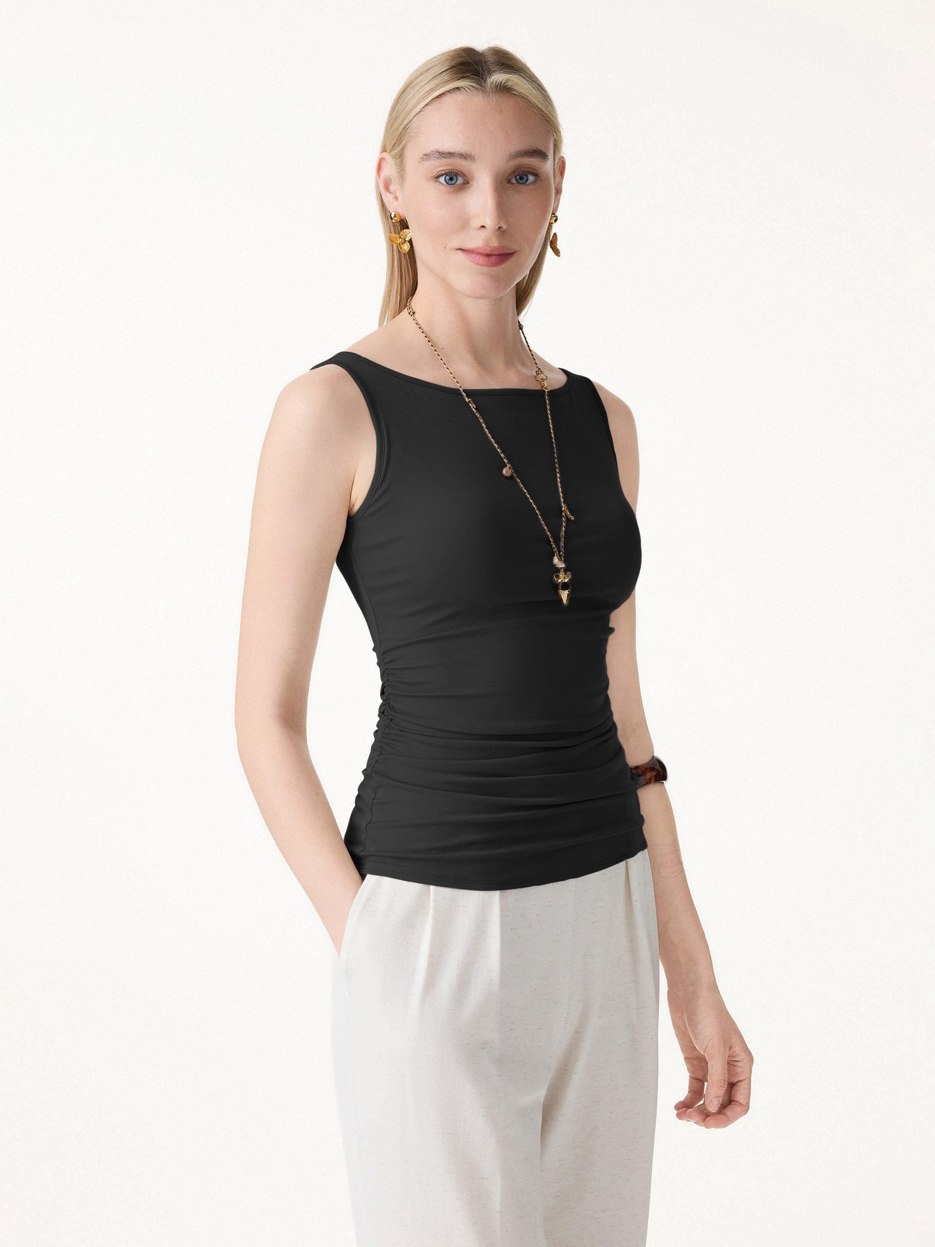 Smooth Boatneck Ruched Bra Top - Image 1
