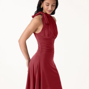 Milky Matte Mockneck Bow Tie Ruched Mini Bra Dress - Image 13