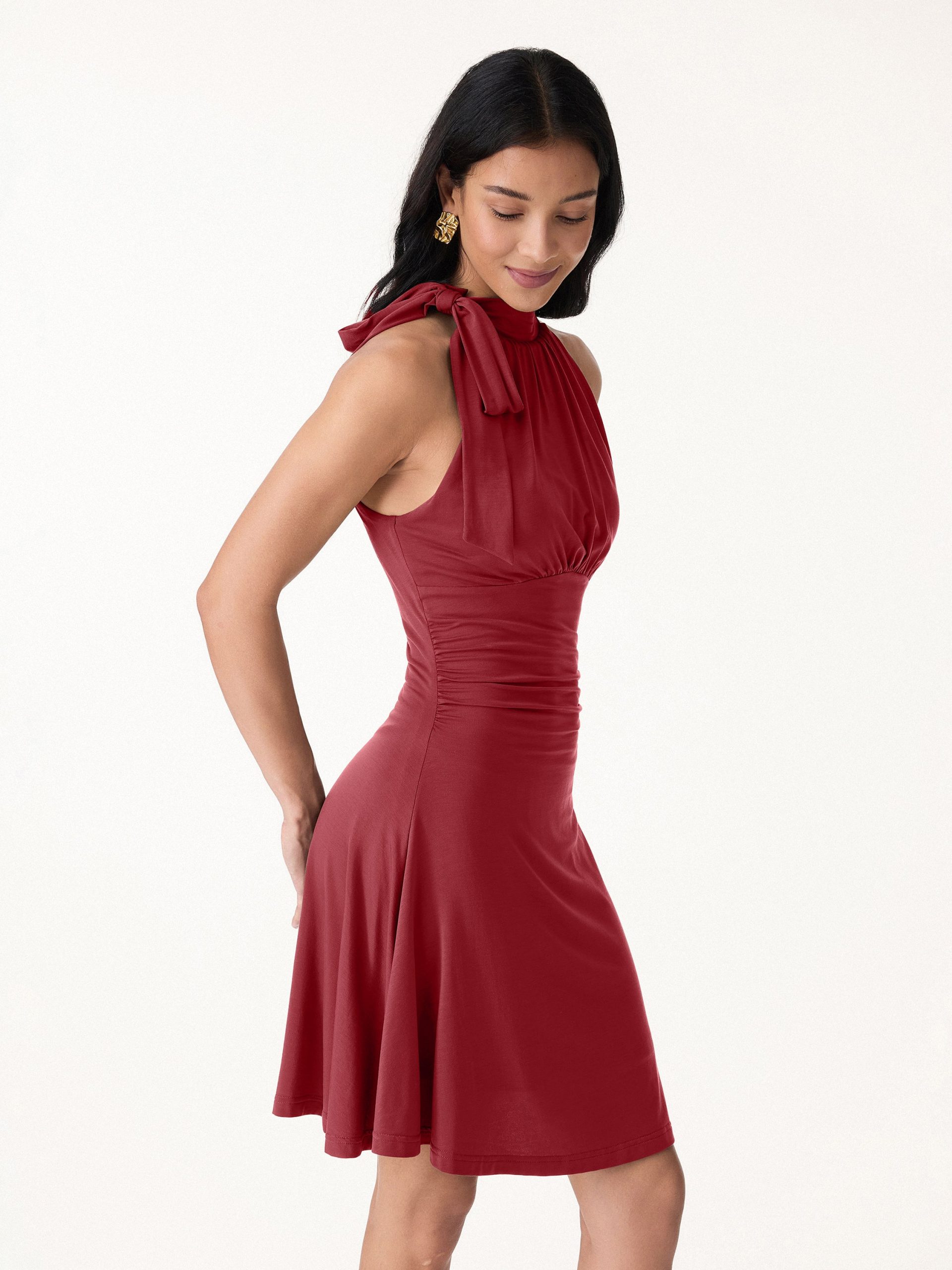 Milky Matte Mockneck Bow Tie Ruched Mini Bra Dress - Image 13