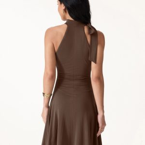 Milky Matte Mockneck Bow Tie Ruched Mini Bra Dress - Image 5