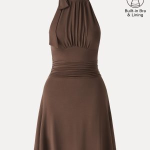 Milky Matte Mockneck Bow Tie Ruched Mini Bra Dress - Image 12